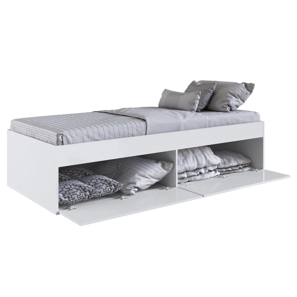 Cama de Solteiro 80cm Com 4 Portas Tókio A05 Branco - Mpozenato