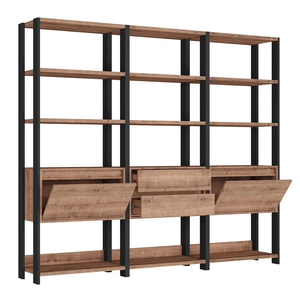 Estante Livreiro 2 Portas 2 Gavetas Estilo Industrial Chess F04 Preto/Solanum - Mpozenato