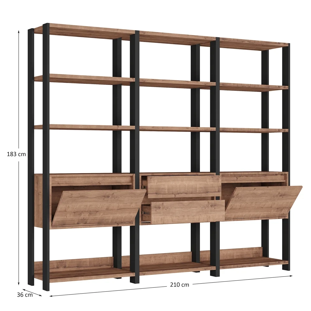 Estante Livreiro 2 Portas 2 Gavetas Estilo Industrial Chess F04 Preto/Solanum - Mpozenato