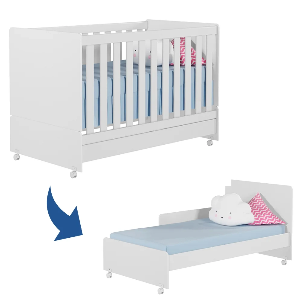 Berço Americano Mini Cama Com Rodízios Charme Z49 Branco - Mpozenato