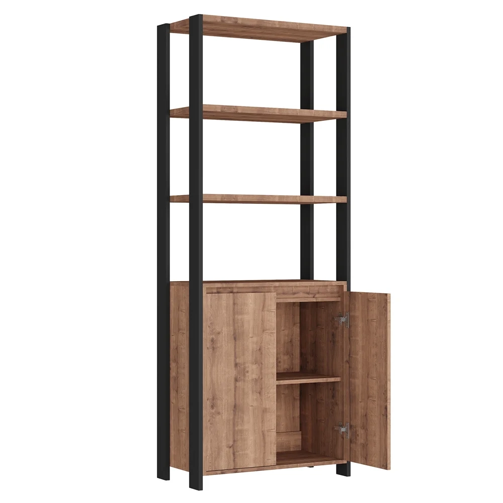 Estante Livreiro 2 Portas Estilo Industrial Chess F04 Preto/Solanum - Mpozenato