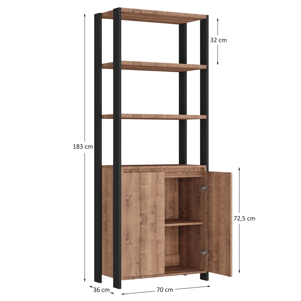 Estante Livreiro 2 Portas Estilo Industrial Chess F04 Preto/Solanum - Mpozenato