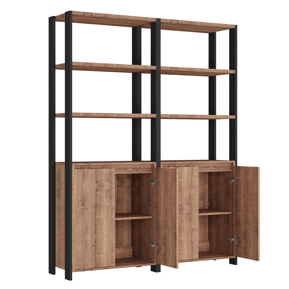 Estante Livreiro 4 Portas Estilo Industrial Chess F04 Preto/Solanum - Mpozenato