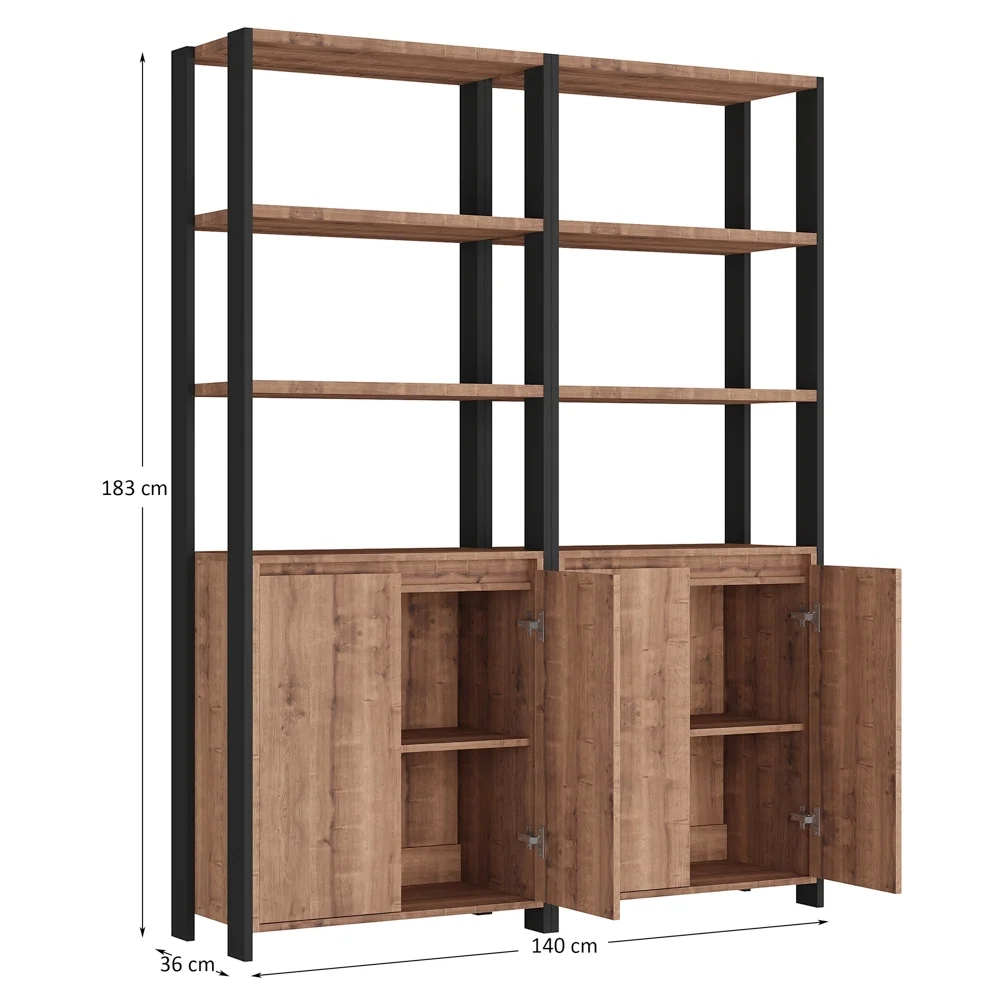 Estante Livreiro 4 Portas Estilo Industrial Chess F04 Preto/Solanum - Mpozenato