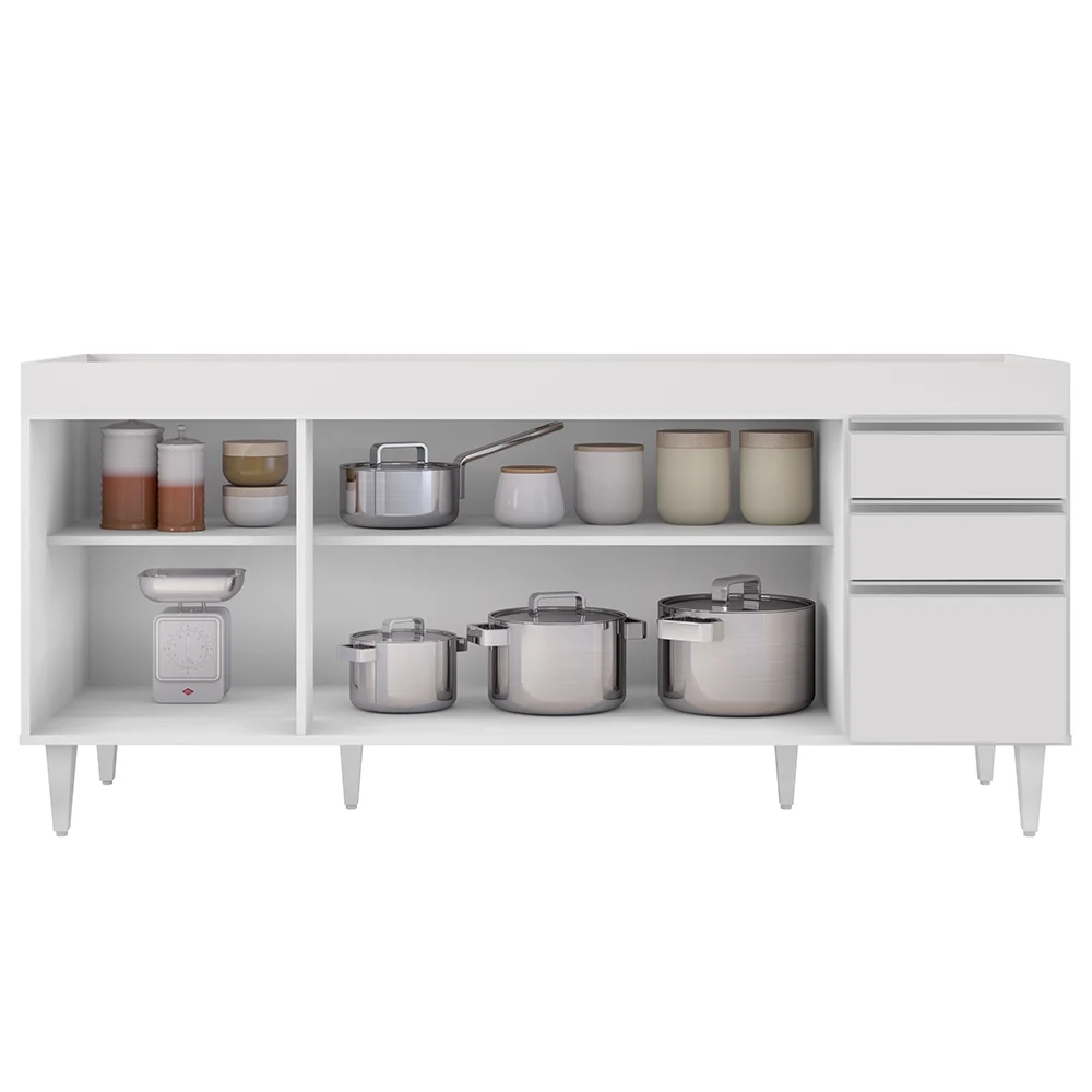 Balcão Gabinete Para Pia 180cm Sem Tampo Dallas Branco - Lumil