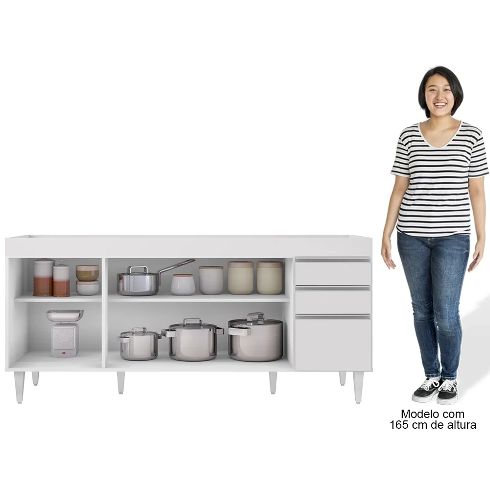 Balcão Gabinete Para Pia 180cm Sem Tampo Dallas Branco - Lumil