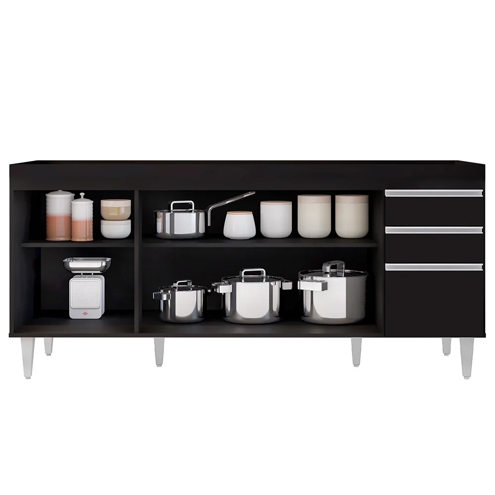 Balcão Gabinete Para Pia 180cm Sem Tampo Dallas Preto - Lumil