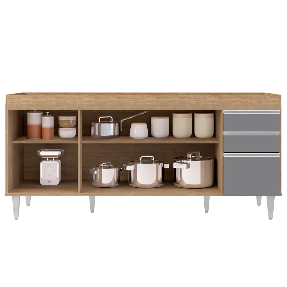 Balcão Gabinete Para Pia 180cm Sem Tampo Dallas Castanho/Cinza - Lumil