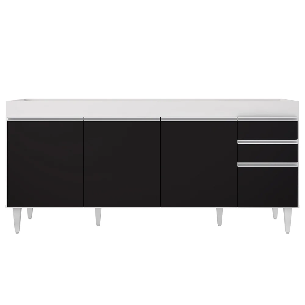 Balcão Gabinete Para Pia 180cm Sem Tampo Dallas Branco/Preto - Lumil
