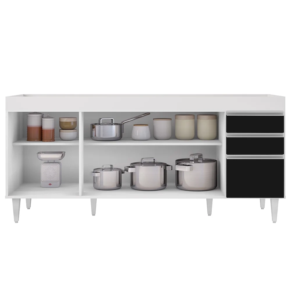 Balcão Gabinete Para Pia 180cm Sem Tampo Dallas Branco/Preto - Lumil