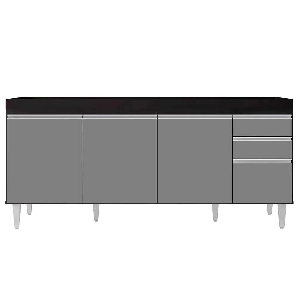 Balcão Gabinete Para Pia 180cm Sem Tampo Dallas Preto/Cinza - Lumil