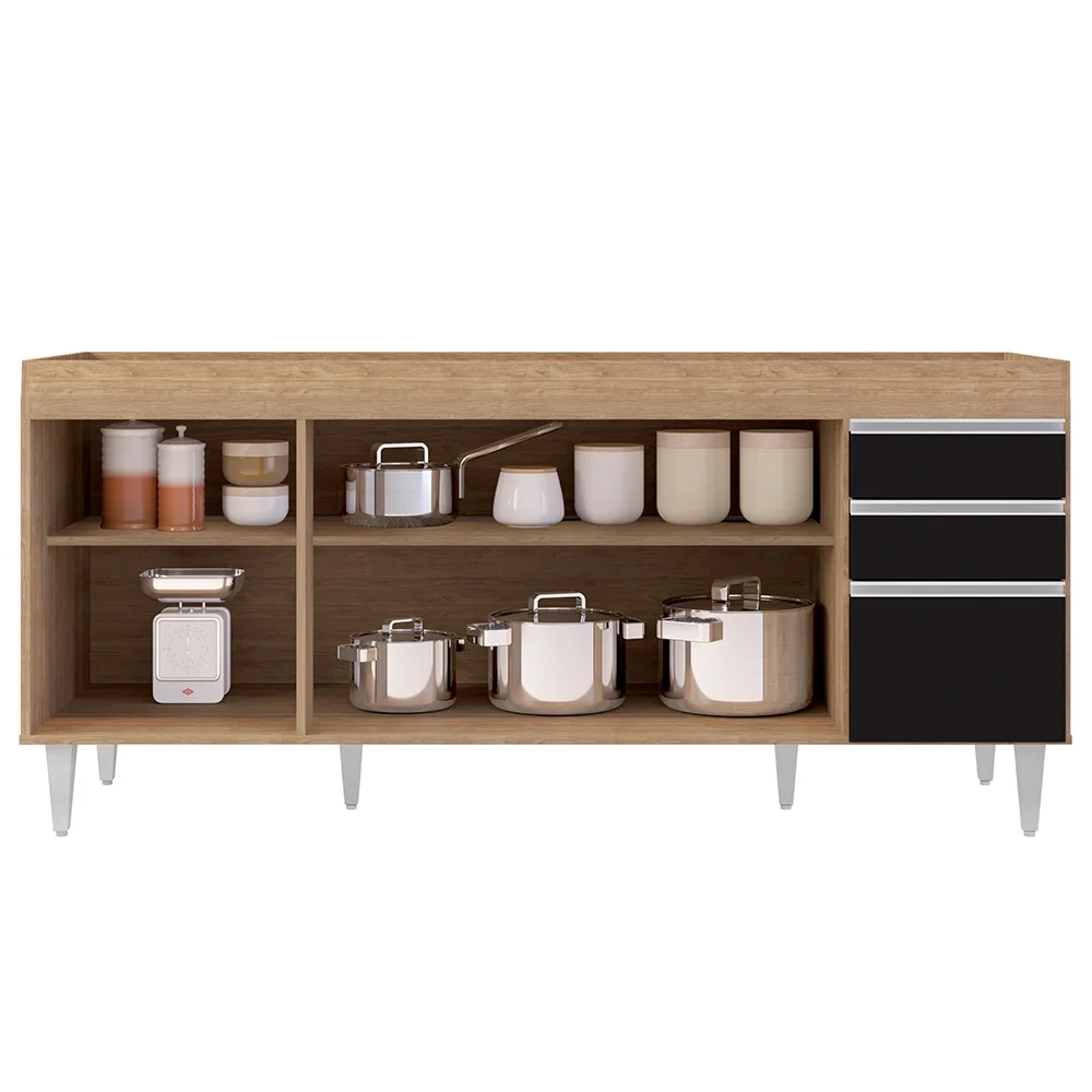 Balcão Gabinete Para Pia 180cm Sem Tampo Dallas Castanho/Preto - Lumil