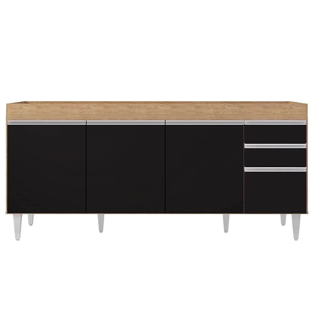 Balcão Gabinete Para Pia 180cm Sem Tampo Dallas Castanho/Preto - Lumil