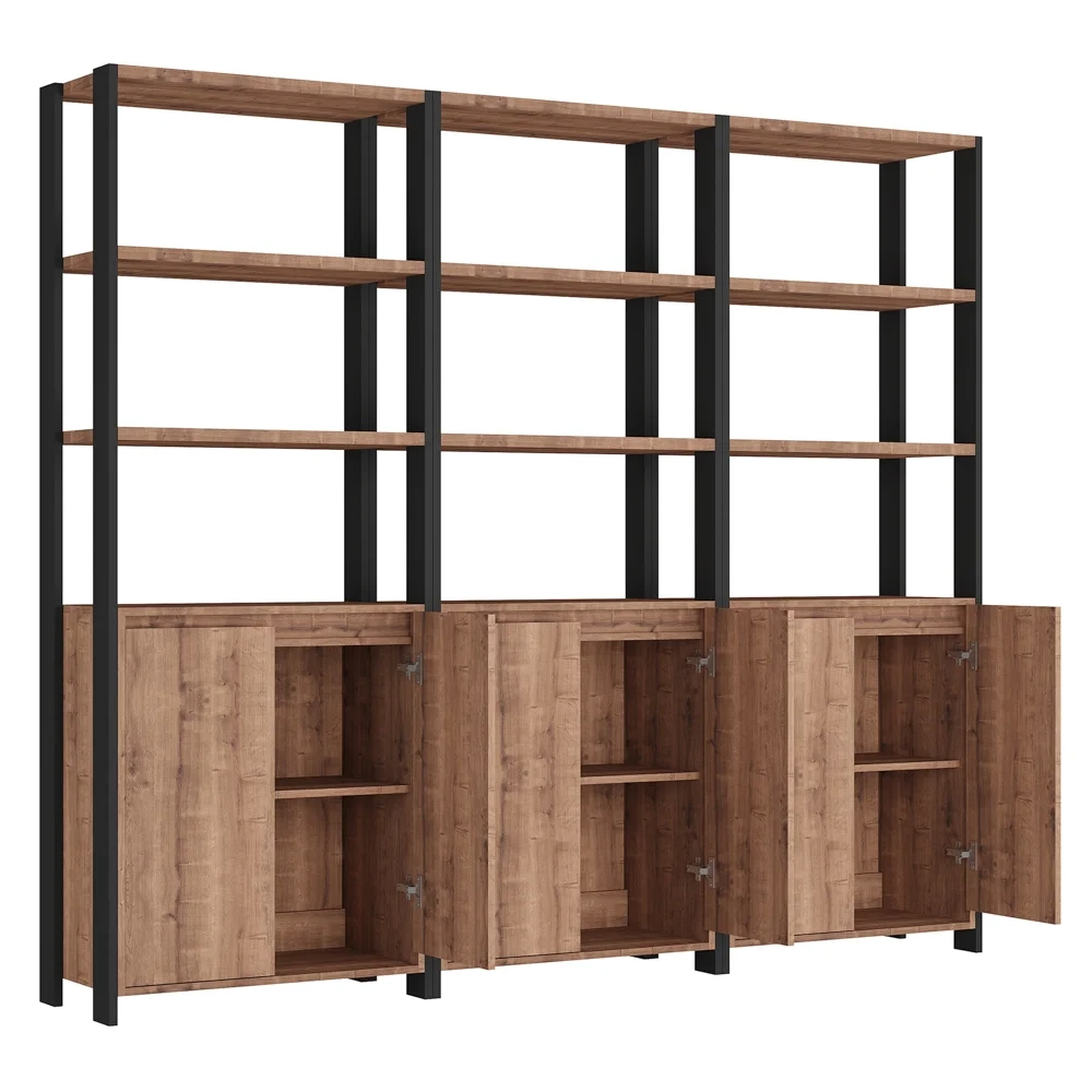 Estante Livreiro 6 Portas Estilo Industrial Chess F04 Preto/Solanum - Mpozenato
