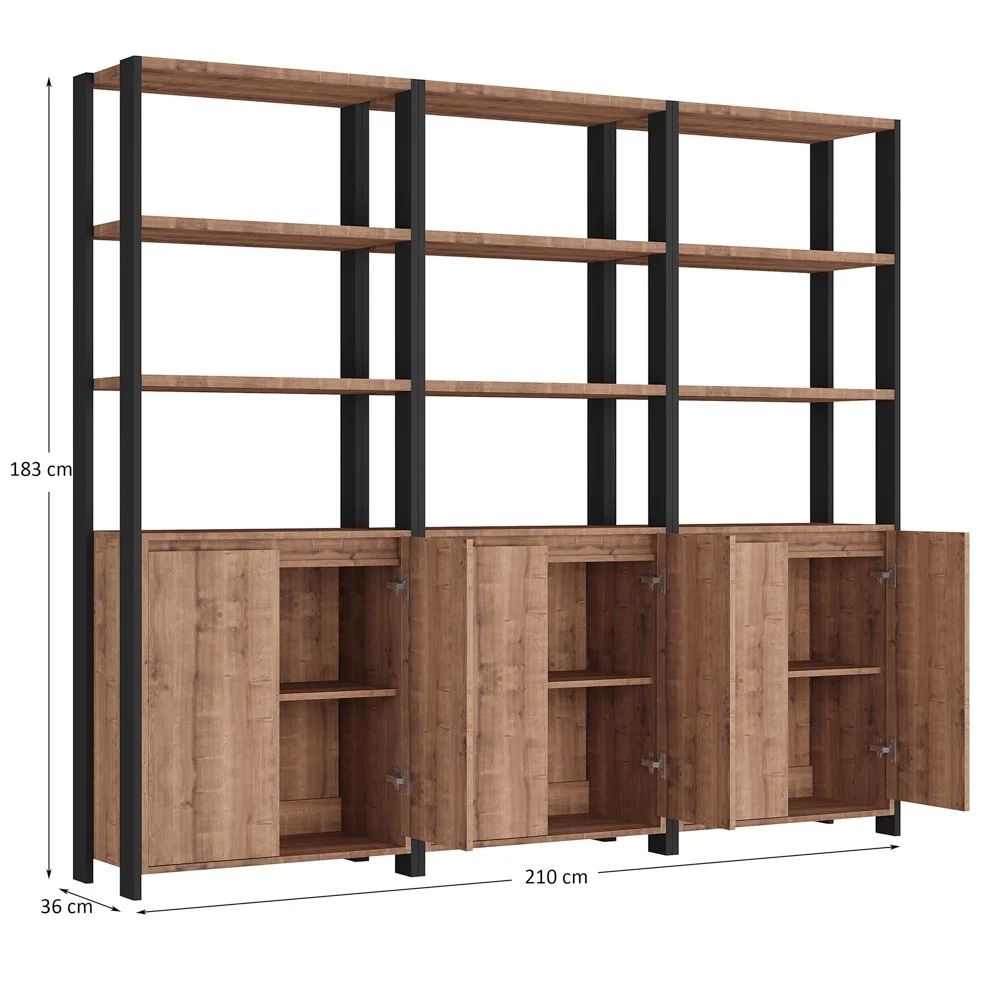 Estante Livreiro 6 Portas Estilo Industrial Chess F04 Preto/Solanum - Mpozenato