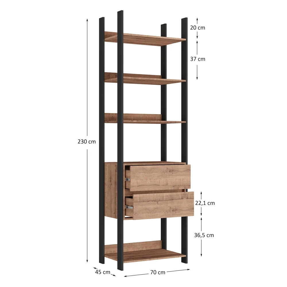 Closet 2 Gavetas 4 Prateleiras Estilo Industrial Chess F04 Preto/Solanum - Mpozenato