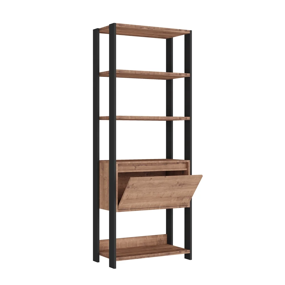 Estante Livreiro 1 Porta Estilo Industrial Chess F04 Preto/Solanum - Mpozenato