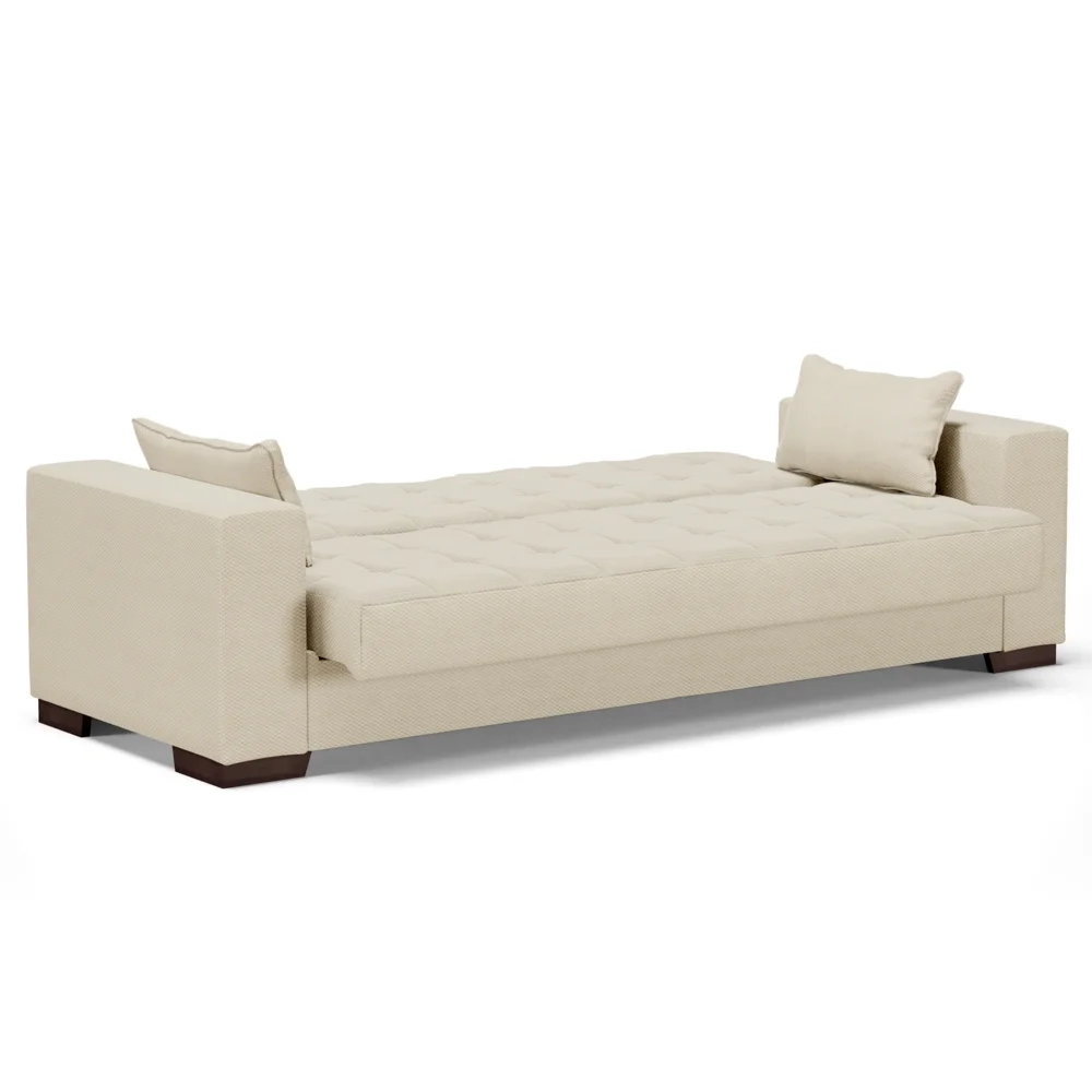 Sofá Cama para Sala de Estar Lisboa Veludo Off White - Ibiza