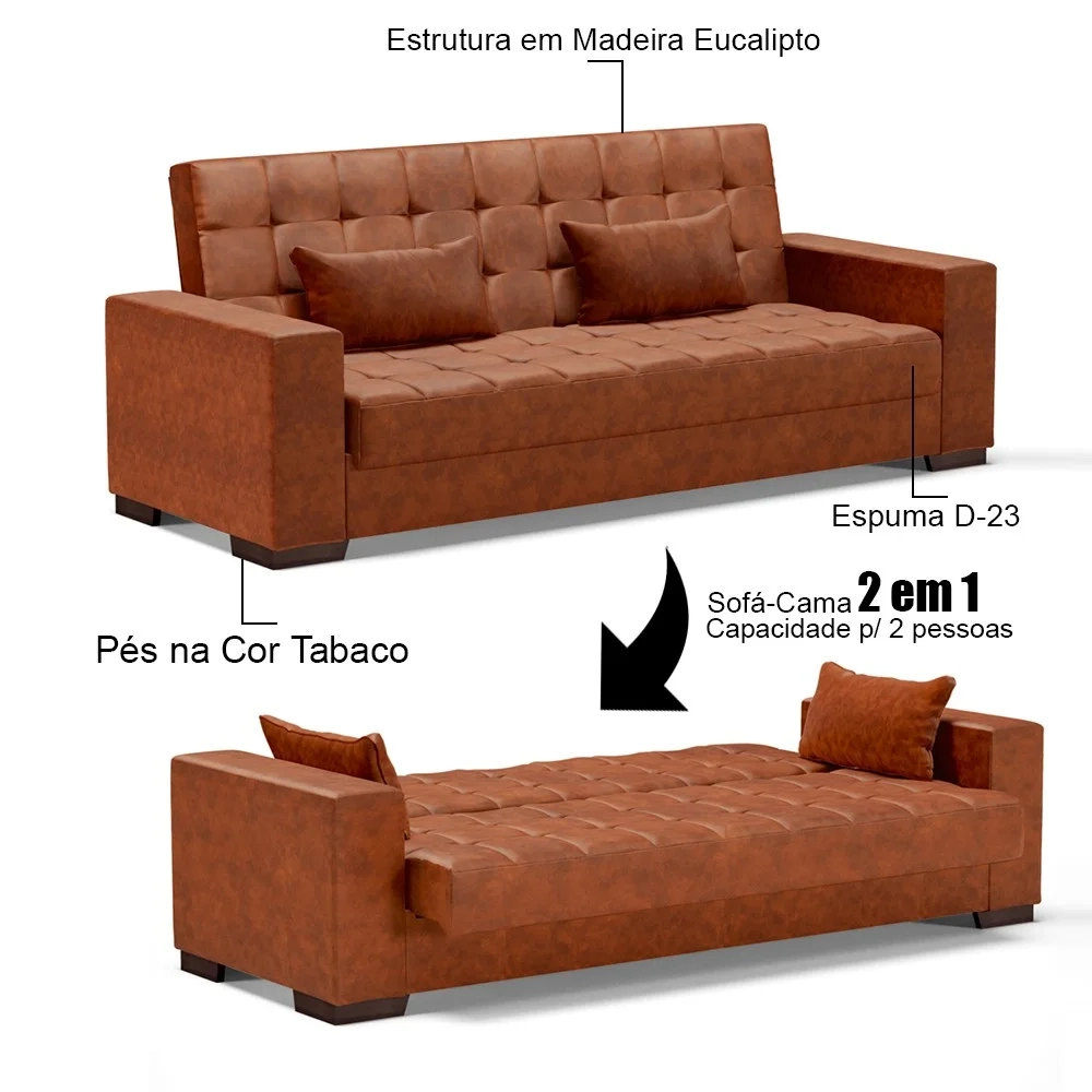 Sofá Cama para Sala de Estar Lisboa Couríssimo Nozes - Ibiza
