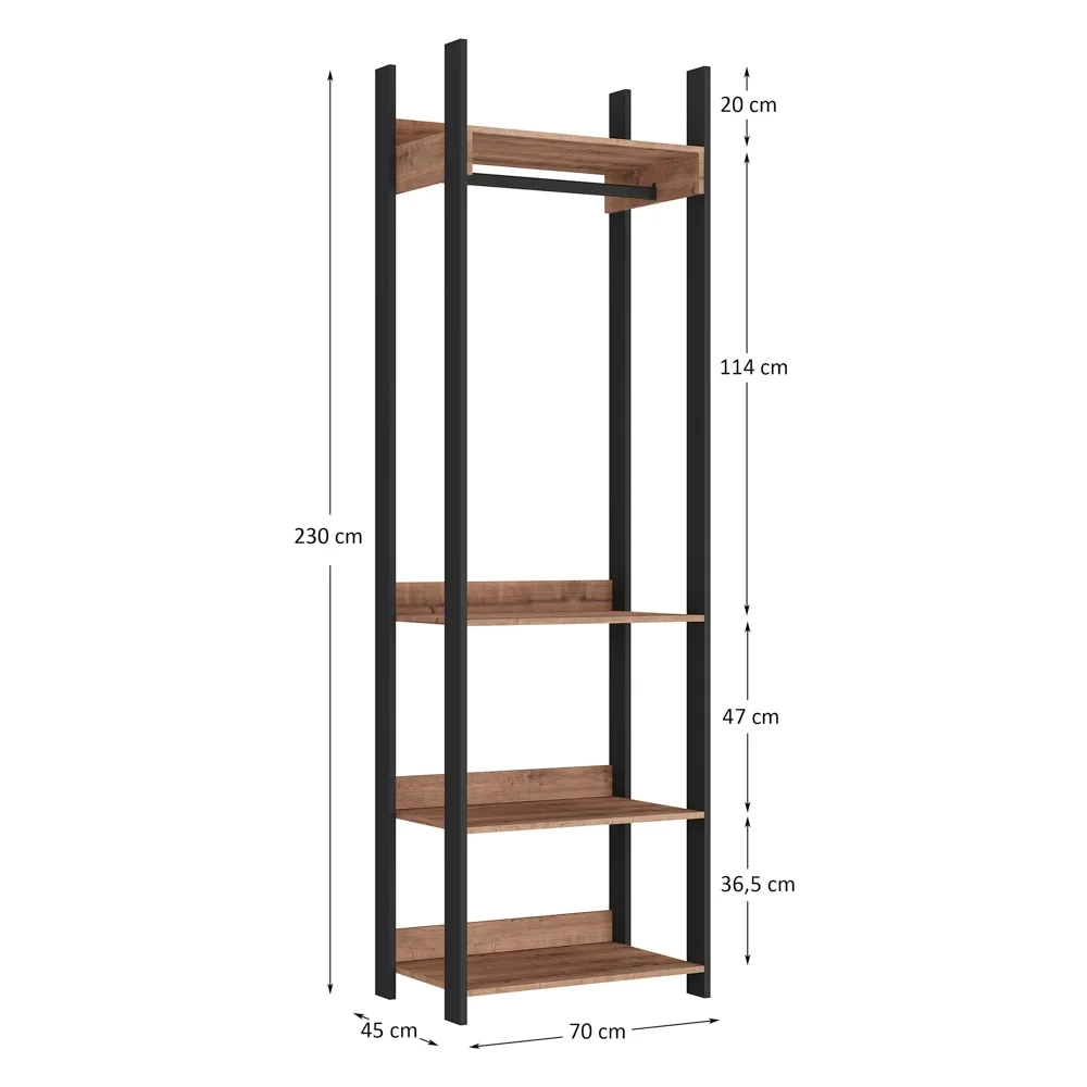 Closet 4 Prateleiras 1 Cabideiro Estilo Industrial Chess F04 Preto/Solanum - Mpozenato