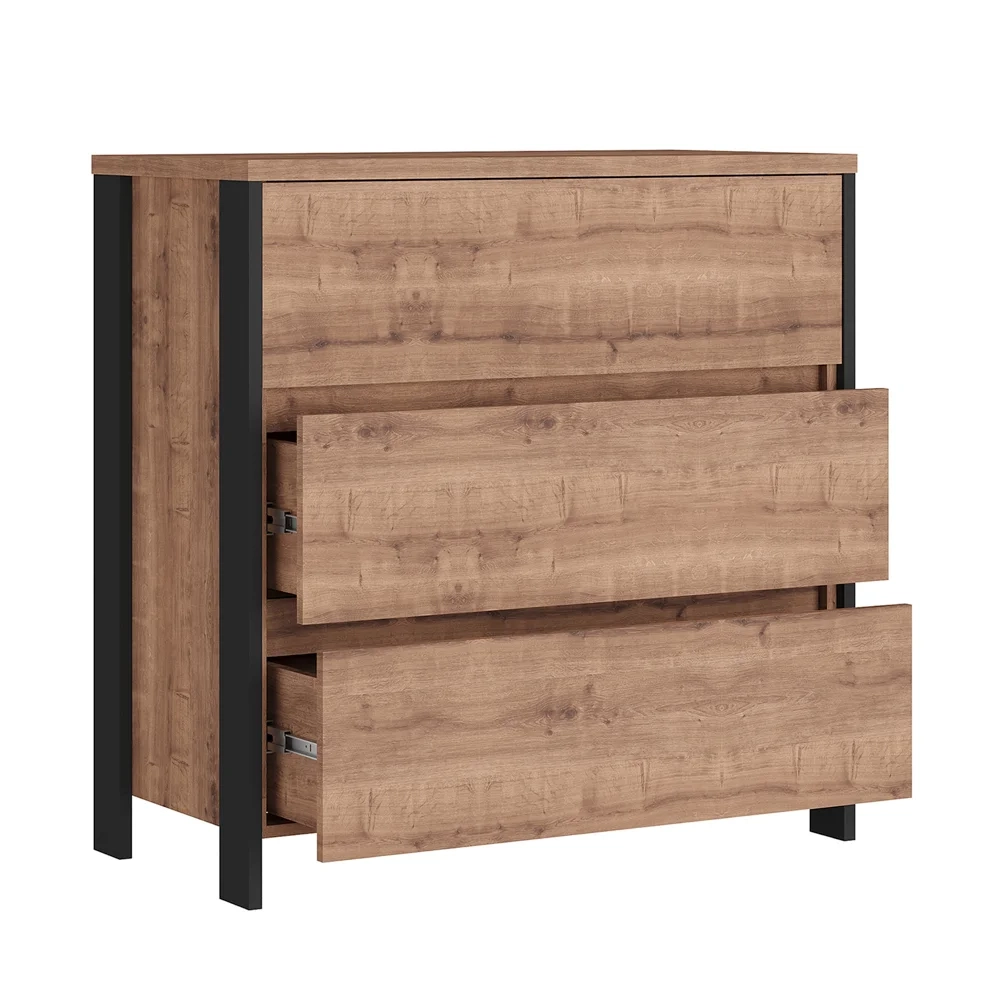 Cômoda 3 Gavetas Estilo Industrial Chess F04 Preto/Solanum - Mpozenato