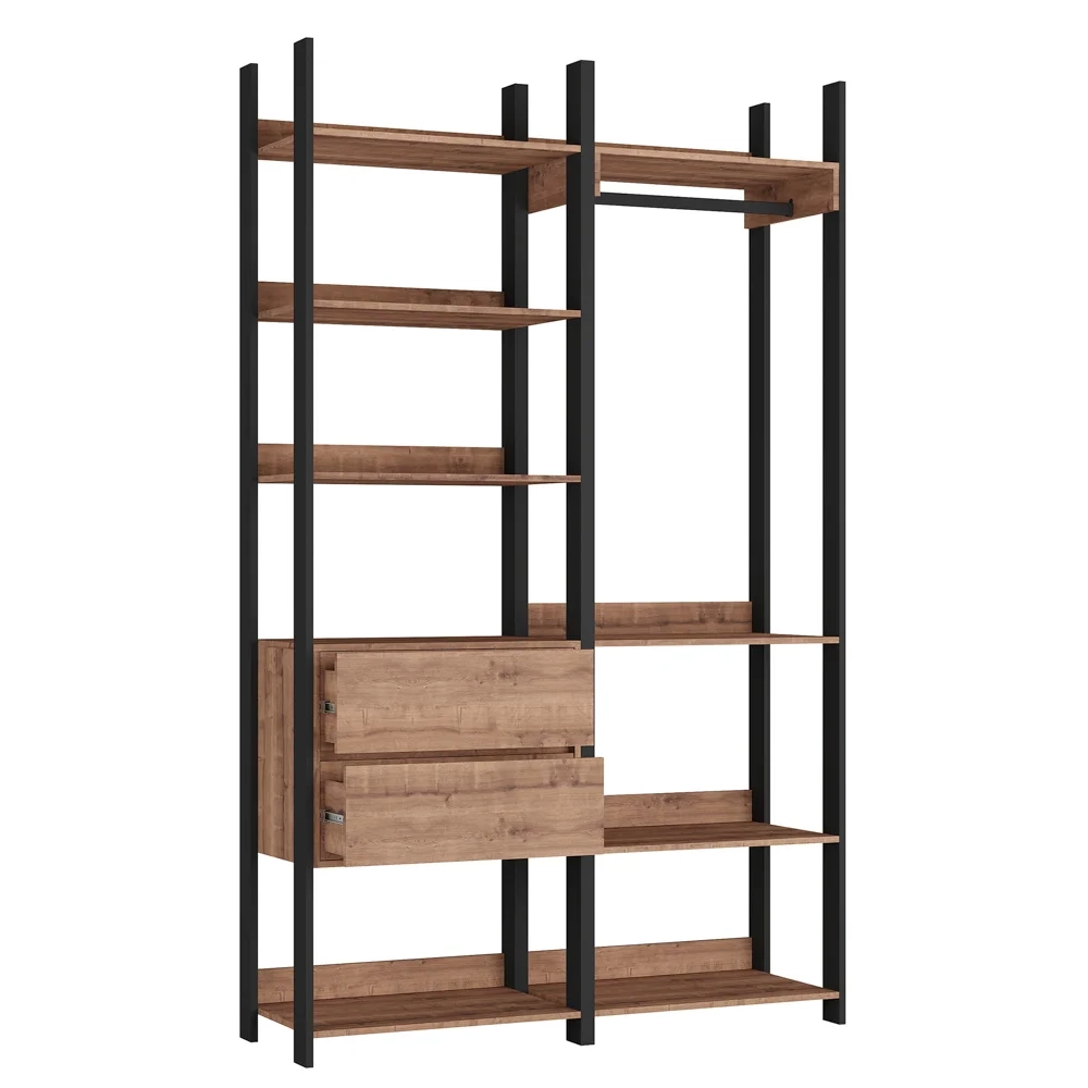 Closet 2 Gavetas 1 Cabideiro Estilo Industrial Chess F04 Preto/Solanum - Mpozenato