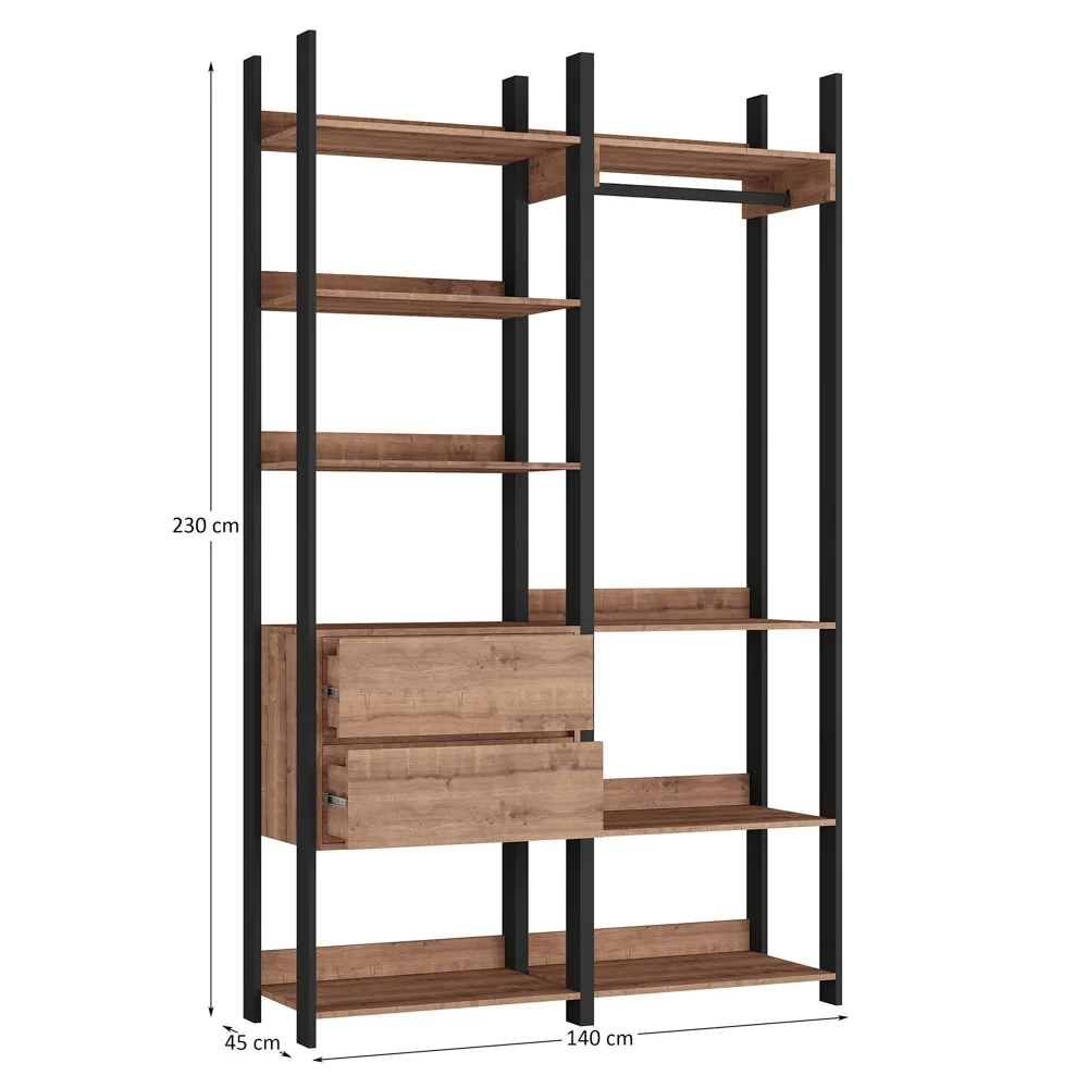 Closet 2 Gavetas 1 Cabideiro Estilo Industrial Chess F04 Preto/Solanum - Mpozenato