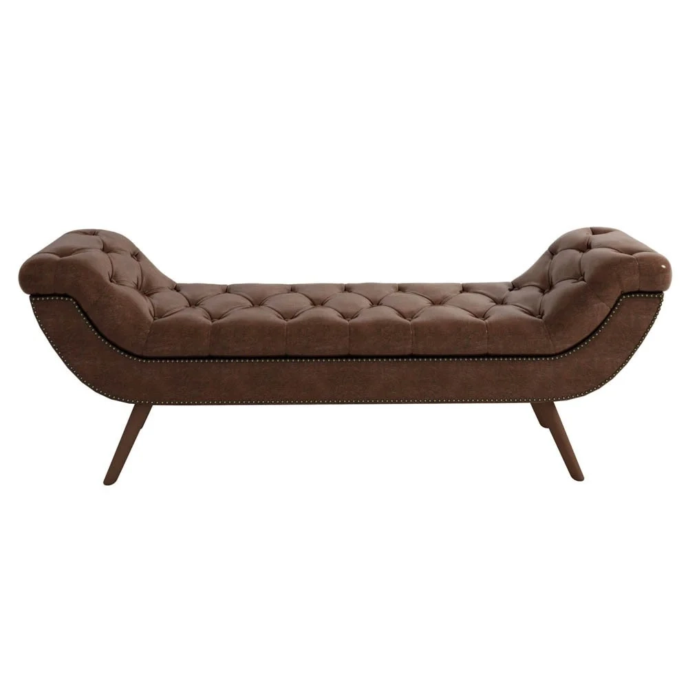 Puff Recamier Calçadeira 195cm Pés Palito Madeira Vêneto Z37 Couríssimo Camel - Mpozenato