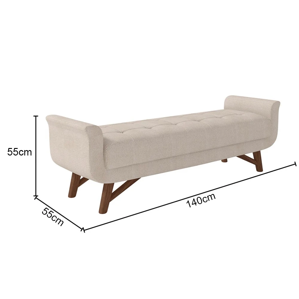 Puff Recamier Calçadeira 140cm Base Madeira Neville Z37 Linho Bege Cru - Mpozenato