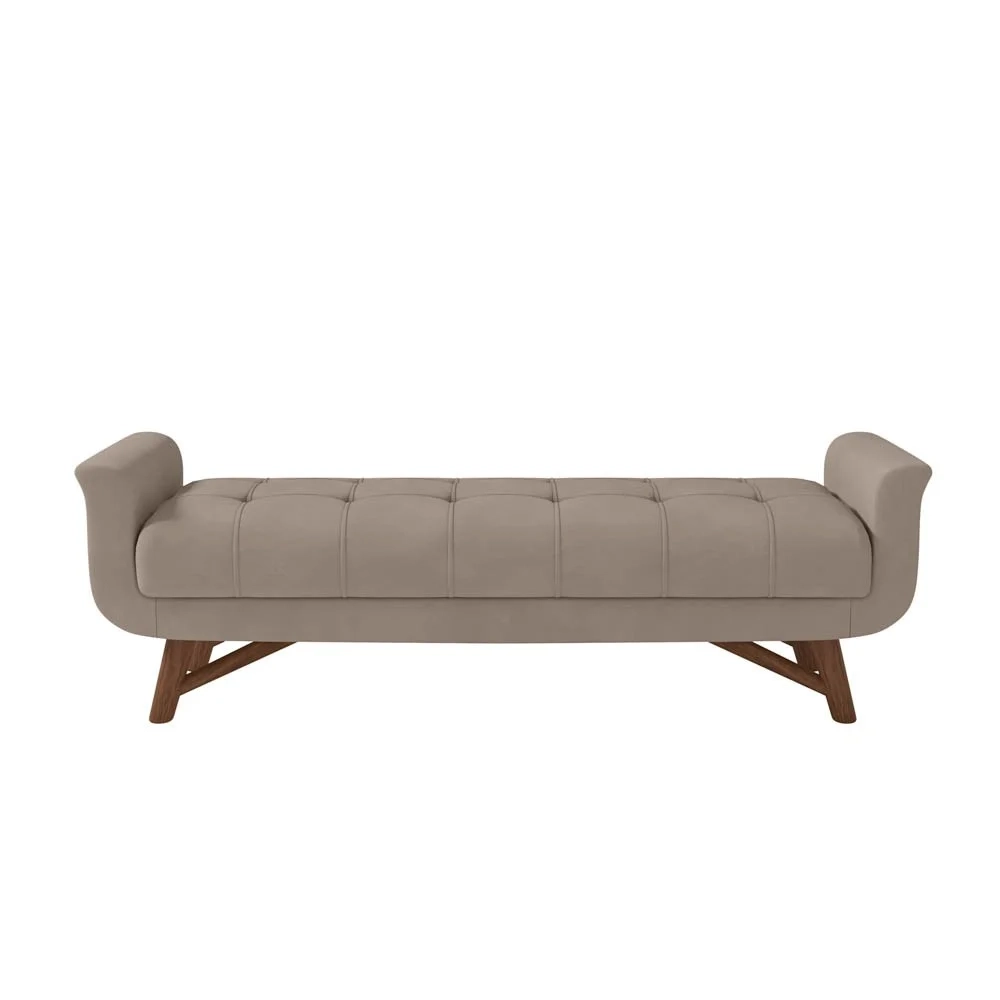 Puff Recamier Calçadeira 140cm Base Madeira Neville Z37 Veludo Bege - Mpozenato