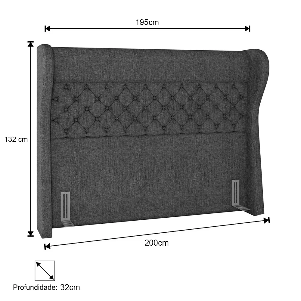 Cabeceira Cama Box Casal King 195cm Trinidad Z37 Linho Cinza - Mpozenato