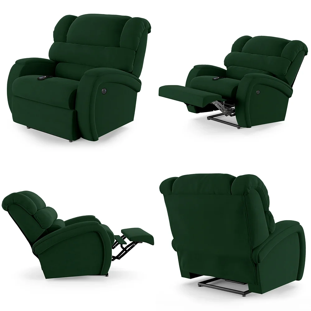 Poltrona do Papai Reclinável Kalie Controle Power Elétrico USB FH9 Veludo Verde - Mpozenato