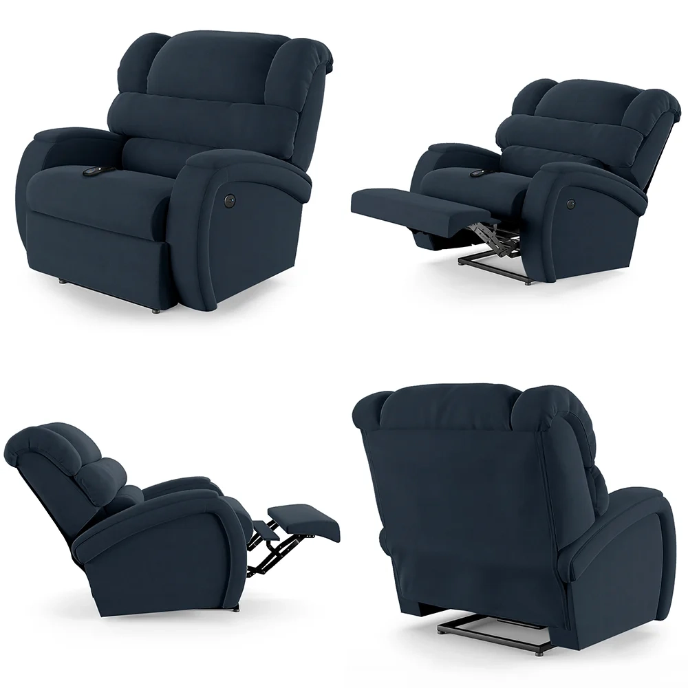 Poltrona do Papai Reclinável Kalie Controle Power Elétrico USB FH9 Veludo Azul - Mpozenato