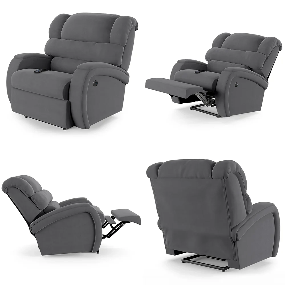 Poltrona do Papai Reclinável Kalie Controle Power Elétrico USB FH9 Veludo Cinza - Mpozenato