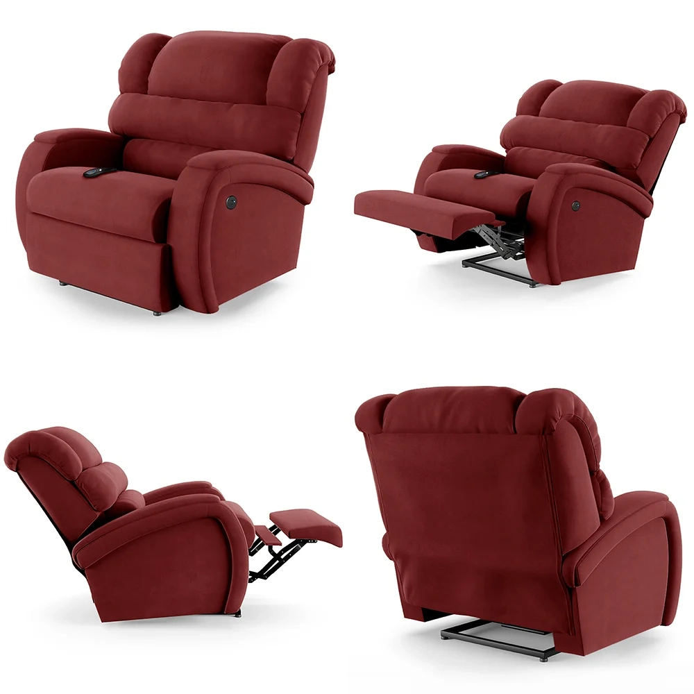 Poltrona do Papai Reclinável Kalie Controle Power Elétrico USB FH9 Veludo Vermelho - Mpozenato