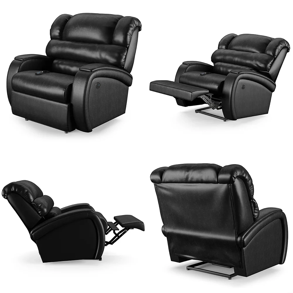 Poltrona do Papai Reclinável Kalie Controle Power Elétrico USB FH9 PU Preto Brilho - Mpozenato