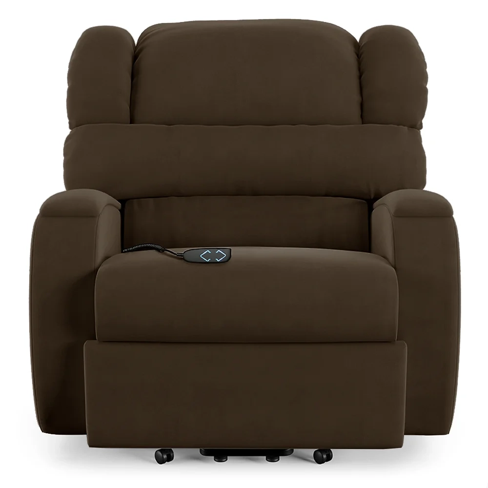 Poltrona do Papai Reclinável Kalie Elevação Lift Elétrico FH9 Veludo Marrom - Mpozenato