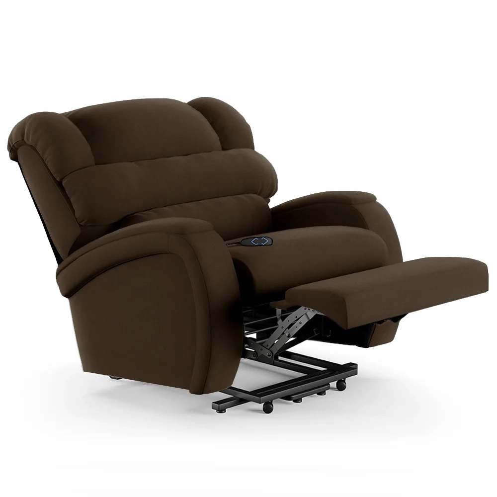 Poltrona do Papai Reclinável Kalie Elevação Lift Elétrico FH9 Veludo Marrom - Mpozenato