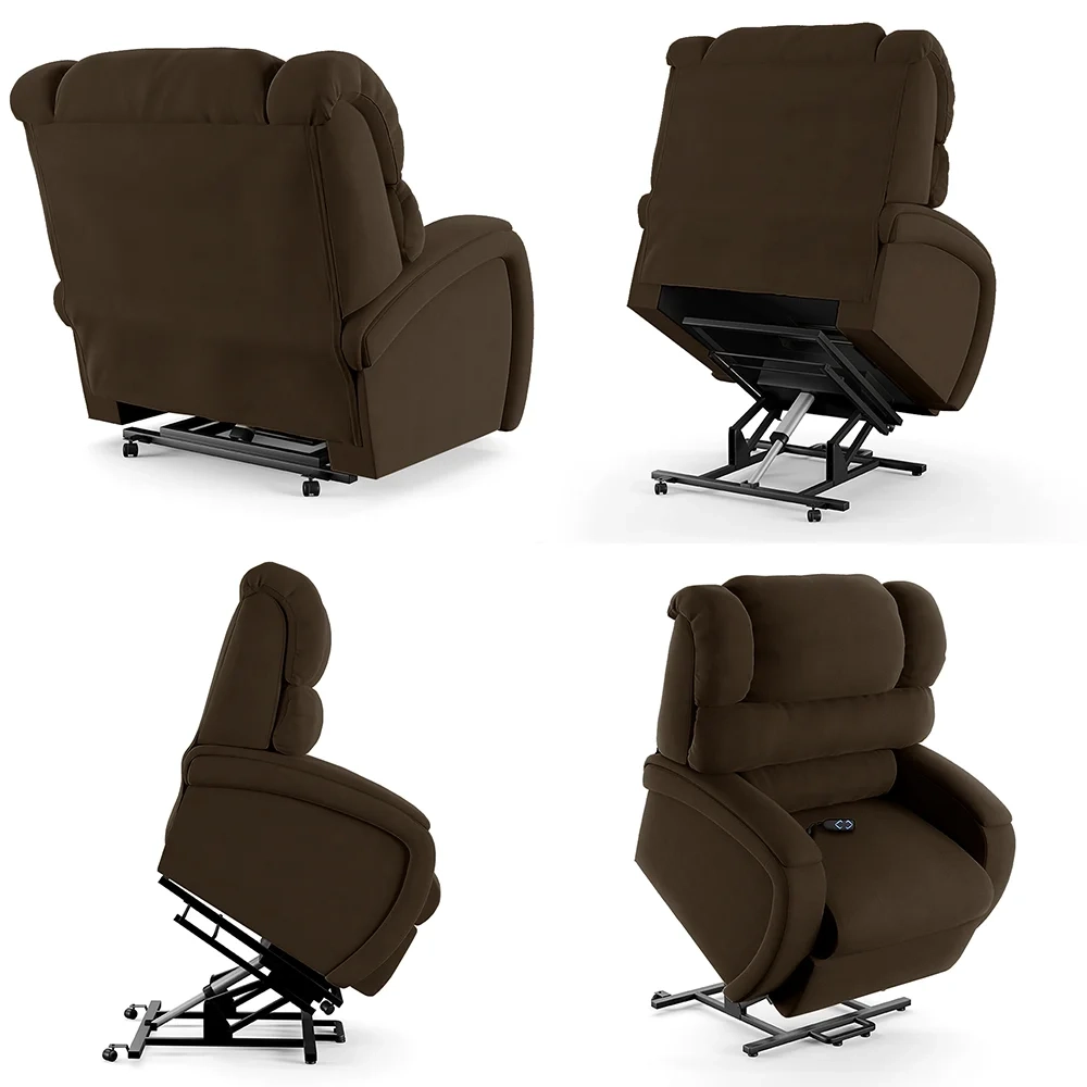 Poltrona do Papai Reclinável Kalie Elevação Lift Elétrico FH9 Veludo Marrom - Mpozenato