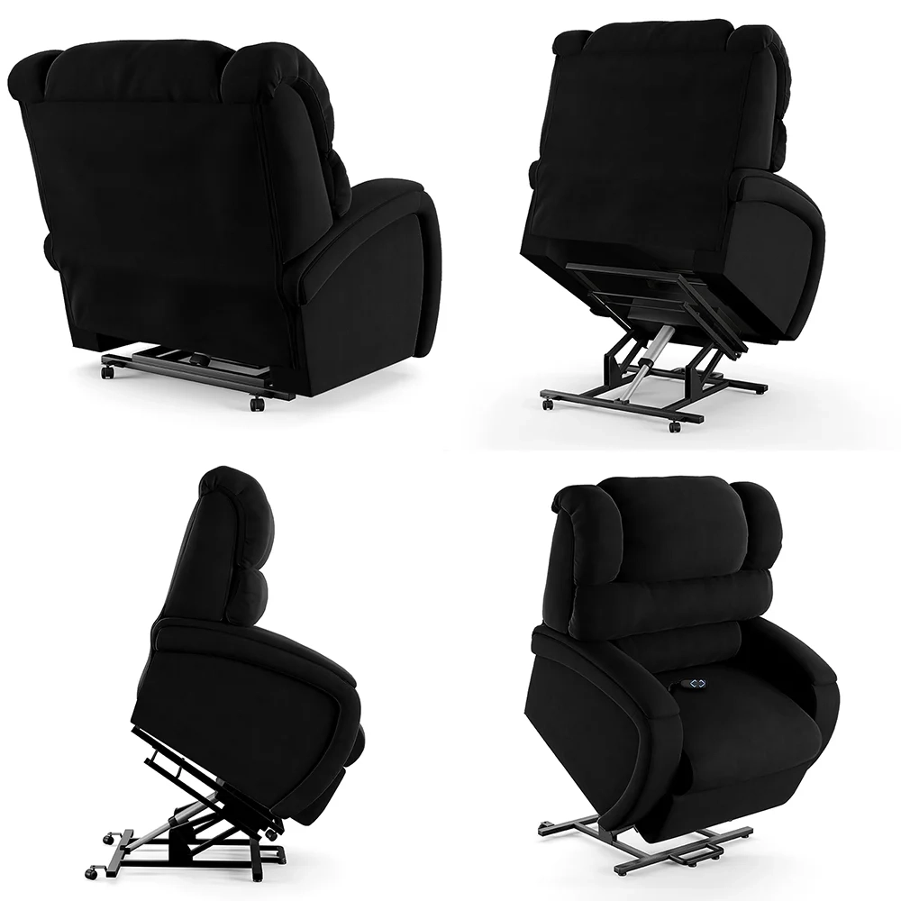Poltrona do Papai Reclinável Kalie Elevação Lift Elétrico FH9 Veludo Preto - Mpozenato