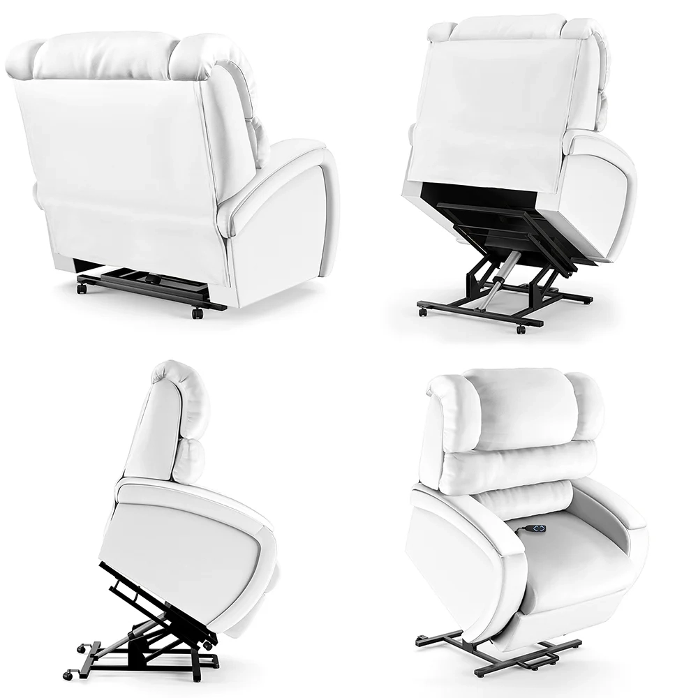 Poltrona do Papai Reclinável Kalie Elevação Lift Elétrico FH9 PU Branco - Mpozenato