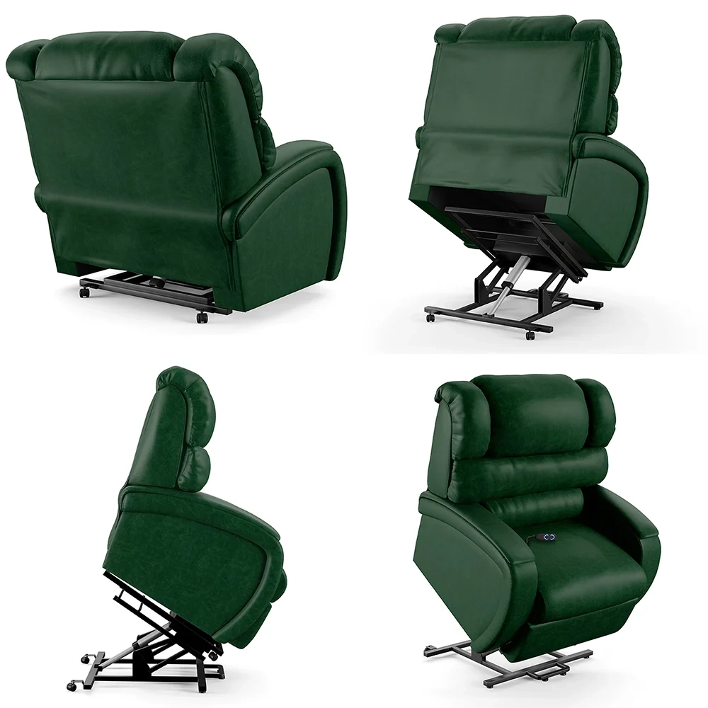 Poltrona do Papai Reclinável Kalie Elevação Lift Elétrico FH9 PU Verde Musgo - Mpozenato