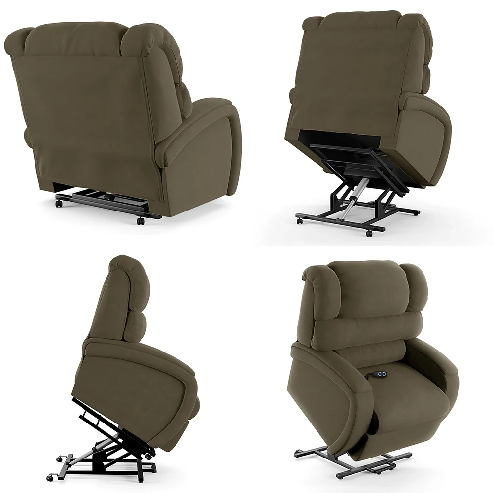 Poltrona do Papai Reclinável Kalie Elevação Lift Elétrico FH9 Veludo Capuccino - Mpozenato