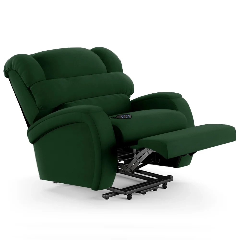 Poltrona do Papai Reclinável Kalie Elevação Lift Elétrico FH9 Veludo Verde - Mpozenato