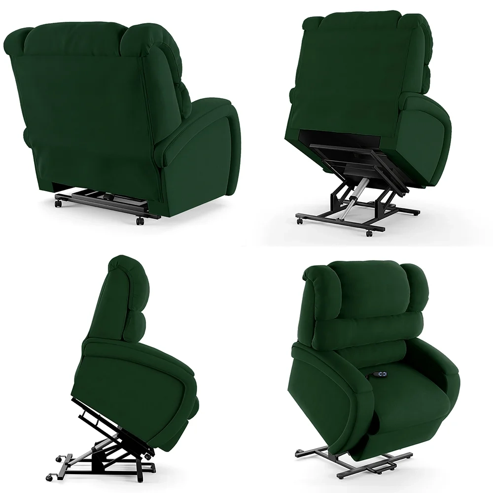 Poltrona do Papai Reclinável Kalie Elevação Lift Elétrico FH9 Veludo Verde - Mpozenato