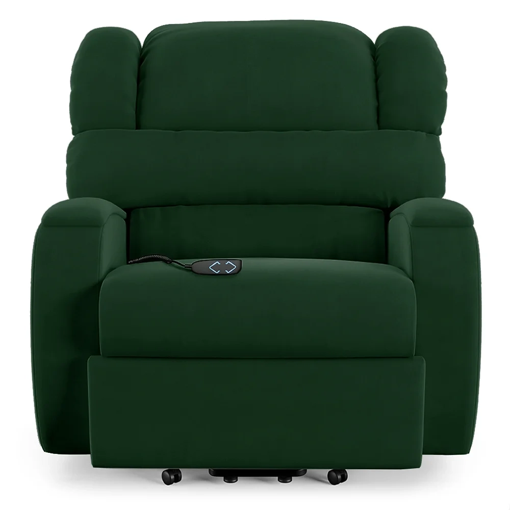 Poltrona do Papai Reclinável Kalie Elevação Lift Elétrico FH9 Veludo Verde - Mpozenato