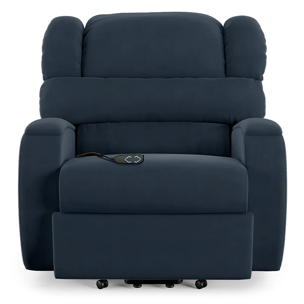 Poltrona do Papai Reclinável Kalie Elevação Lift Elétrico FH9 Veludo Azul - Mpozenato