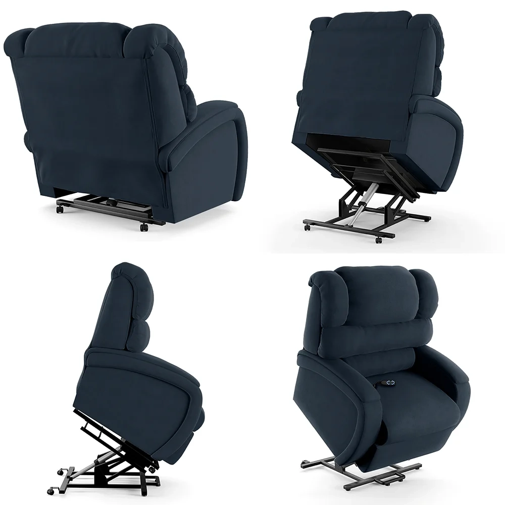 Poltrona do Papai Reclinável Kalie Elevação Lift Elétrico FH9 Veludo Azul - Mpozenato