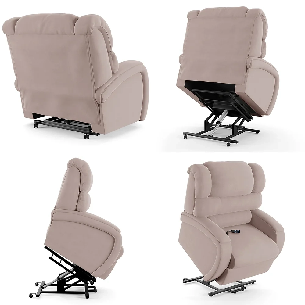 Poltrona do Papai Reclinável Kalie Elevação Lift Elétrico FH9 Veludo Rosê - Mpozenato