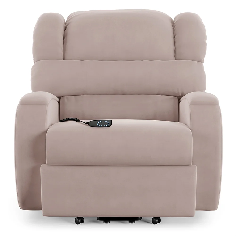 Poltrona do Papai Reclinável Kalie Elevação Lift Elétrico FH9 Veludo Rosê - Mpozenato